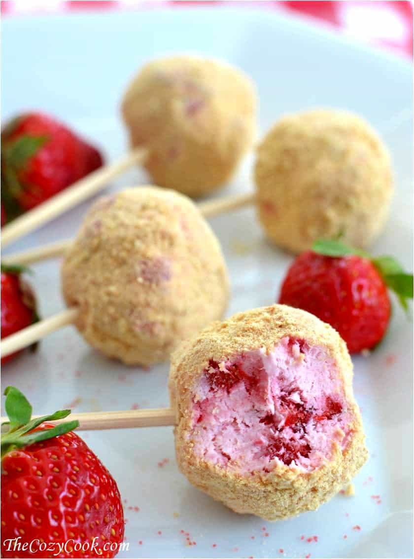 No Bake Strawberry Cheesecake Pops - The Cozy Cook