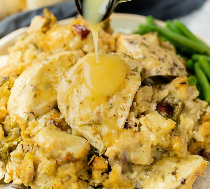 This Crockpot Chicken and Stuffing is so easy and delicious! #crockpotmeals  To enter to win the crockpot and cookbook you must: - Follow…