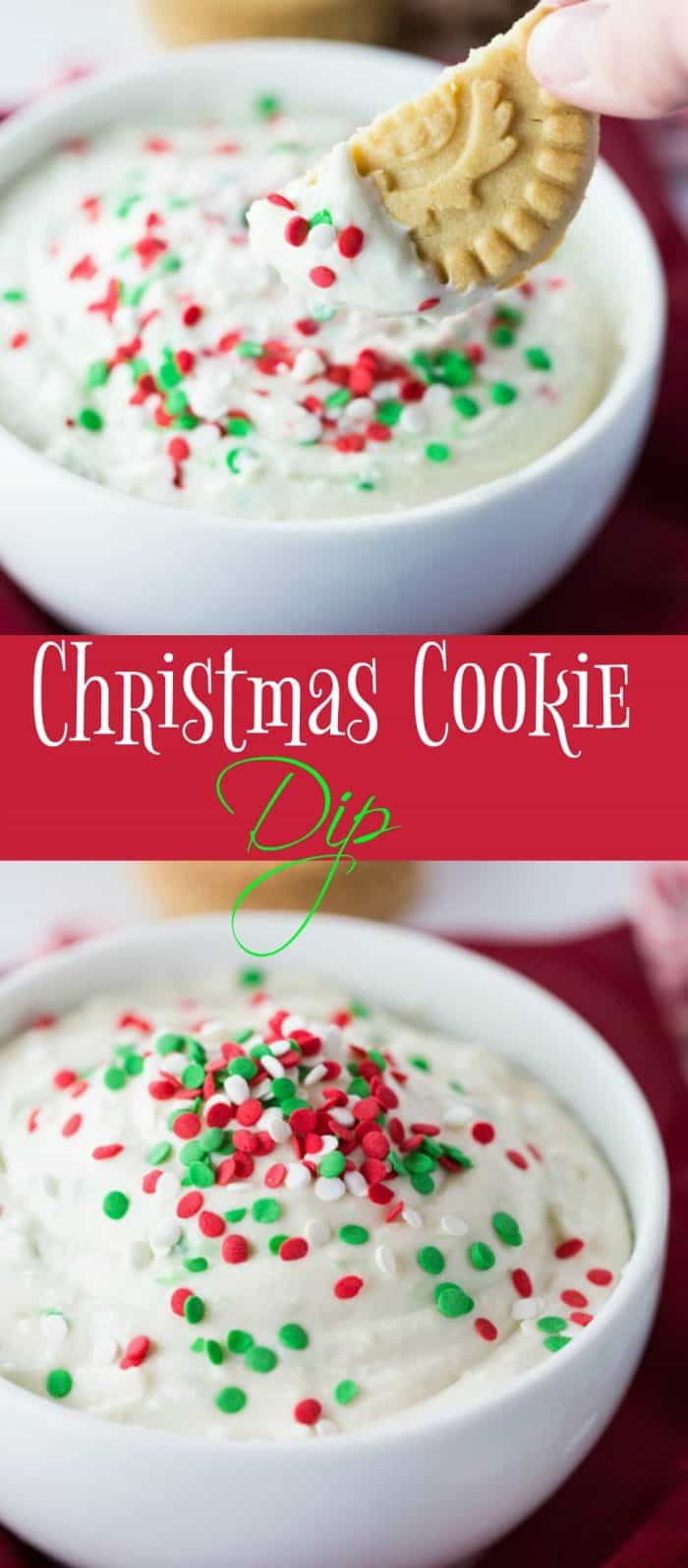 This white and Fluffy Christmas Cookie Dip is topped with sprinkles and served with your favorite cookies, fruit, or pretzels. A sweet and simple snack that's perfect for the holidays! | The Cozy Cook | #christmas #dip #dessert #holidays #sweet #sprinkles #cookiedip