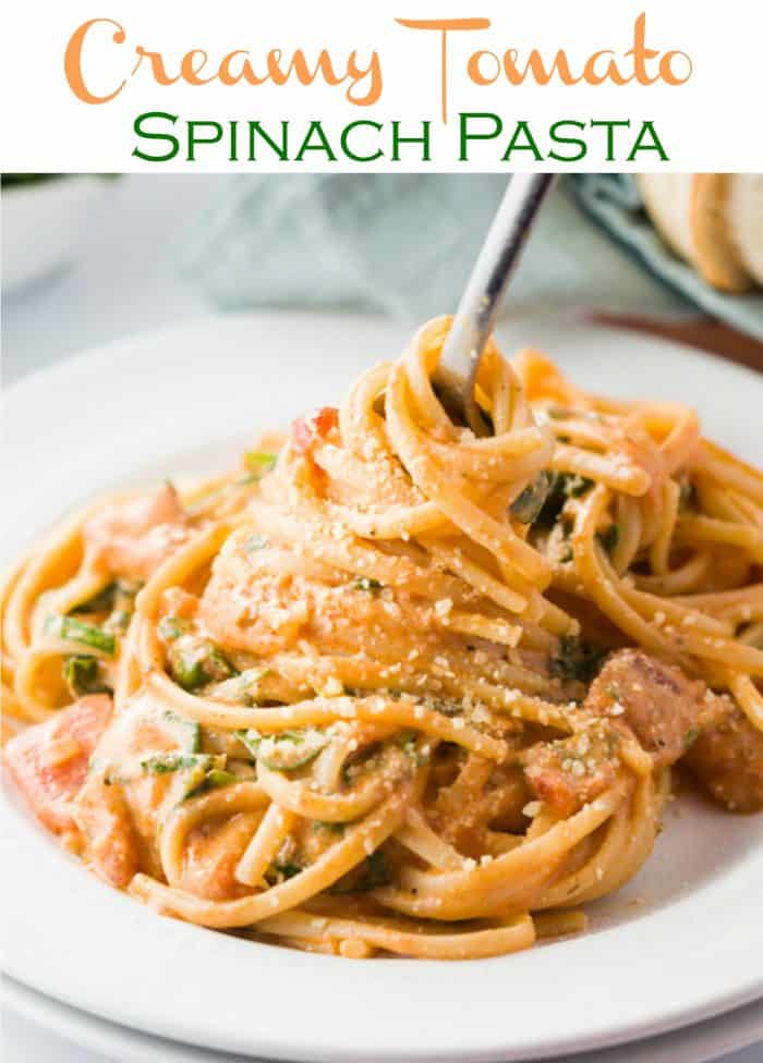 Creamy Tomato Spinach Pasta - The Cozy Cook