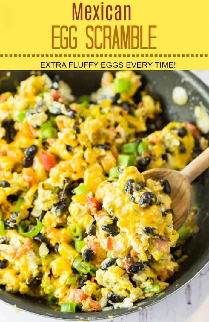 These soft and fluffy scranbled eggs are served with classic Mexican favorites like black beans, tomatoes, onions, and cheese. | The Cozy Cook | #eggs #scrambledeggs #mexican #breakfast #brunch #blackbeans