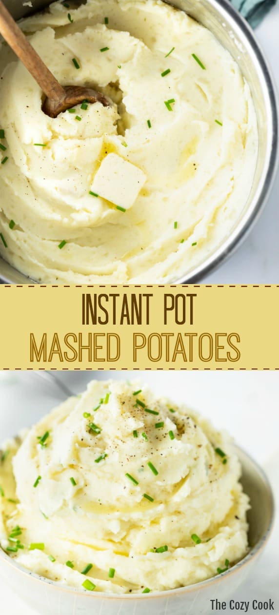The creamiest mashed potatoes you'll ever try, made right in the Instant Pot! Free up your stove for the main meal while the instant pot keeps the potatoes warm on the side! | The Cozy Cook | #potatoes #instantpot #mashedpotatoes #comfortfood #sidedish #meatless #potato #easyrecipes
