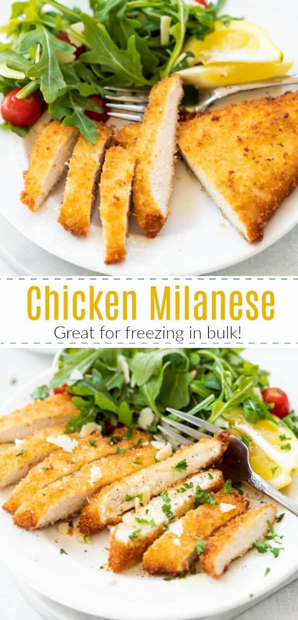 This Chicken Milanese has thin slices of juicy chicken covered with a Parmesan breadcrumb mixture and pan fried to crispy perfection. | The Cozy Cook | #chicken #milanese #dinner #maincourse #comfortfood #easyrecipe