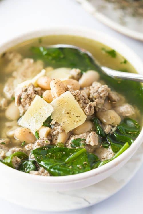 Turkey and White Bean Spinach Soup - The Cozy Cook