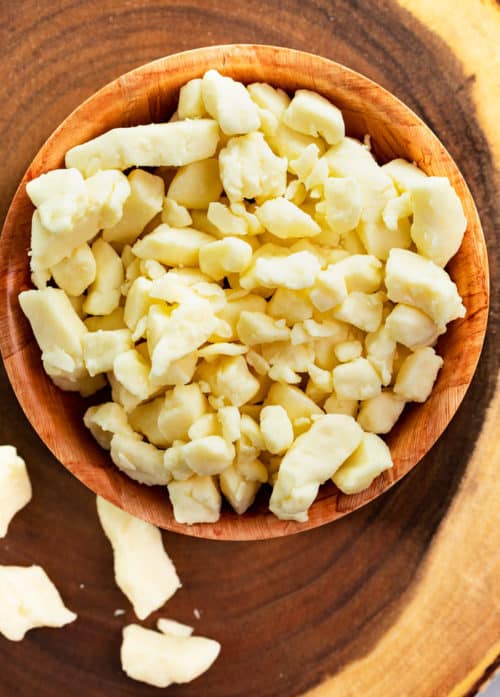 A bowl of cheese curds for making homemade Poutine.