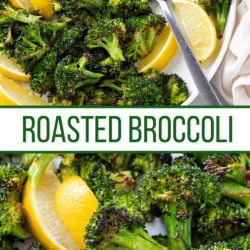 A collage of Roasted Broccoli with lemon slices.