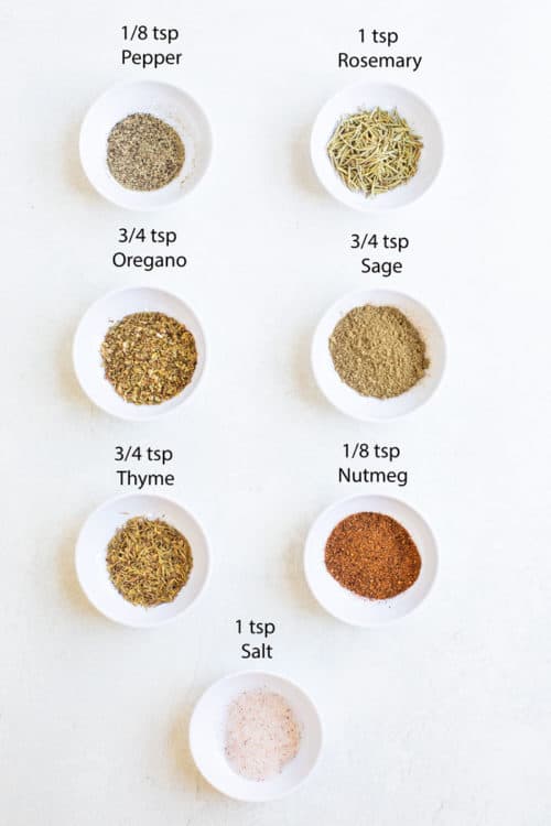 overhead view of different seasonings used to make potato seasoning.