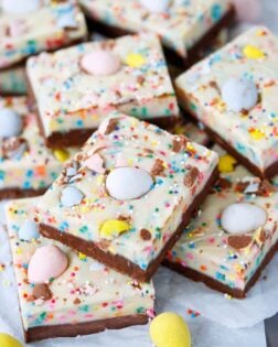 A stack of pastel colored Easter fudge