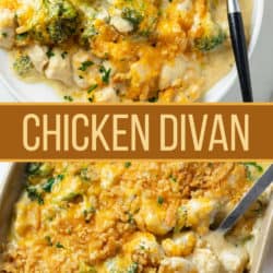 A labeled collage of Chicken Divan.