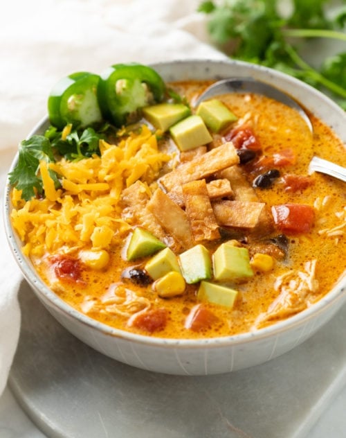 Creamy Chicken Tortilla Soup - The Cozy Cook