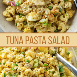 A labeled collage of Tuna Pasta Salad