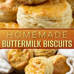 A collage of buttermilk biscuits with a label in the middle.