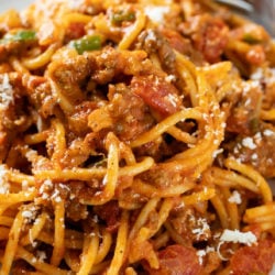 A labeled image of One Pot Spaghetti on a white plate.