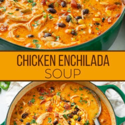 A collage of chicken enchilada soup.