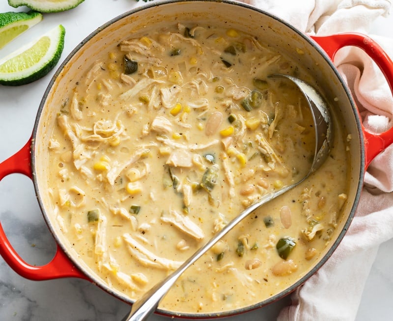 Slow Cooker White Chicken Chili For One - One Dish Kitchen