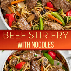 A collage of Beef Stir Fry with Noodles.