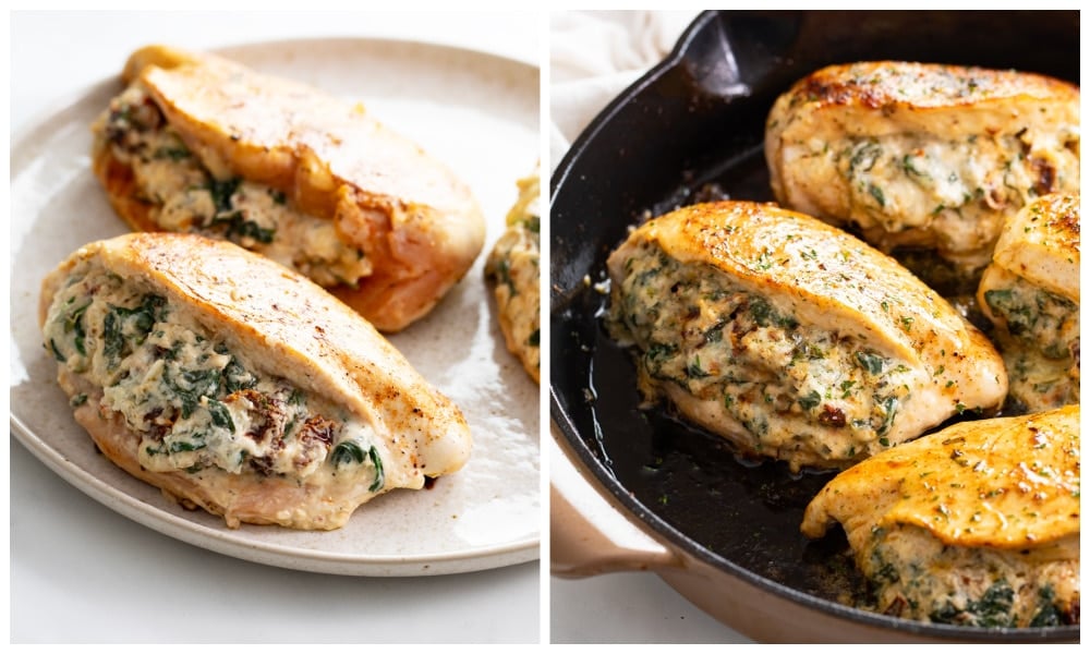 Stuffed Chicken Breasts before and after being baked.