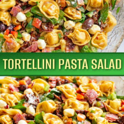 A collage of Tortellini Pasta Salad in a bowl.