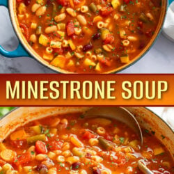 A collage of Minestrone Soup in a Dutch Oven.