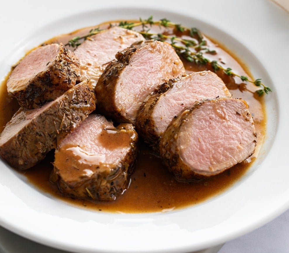 Roasted Pork Tenderloin with Red Wine Shallot Confit, spring dinner · Thyme  for Cooking