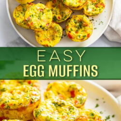 A collage of Egg Muffins on a white plate with parsley.