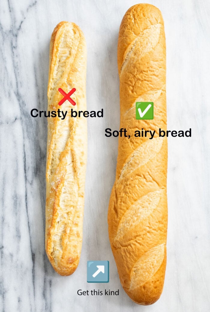 A visual of what kind of French Bread to choose for French Bread Pizza.