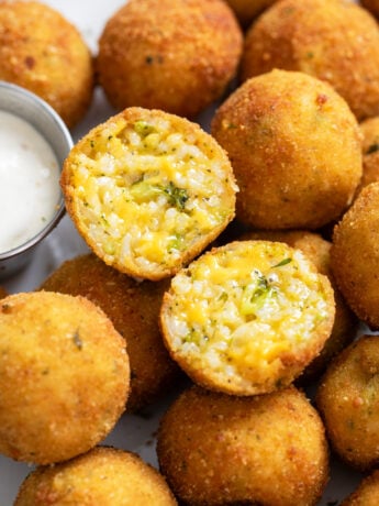 Fried Rice Balls with a cheesy broccoli rice filling.
