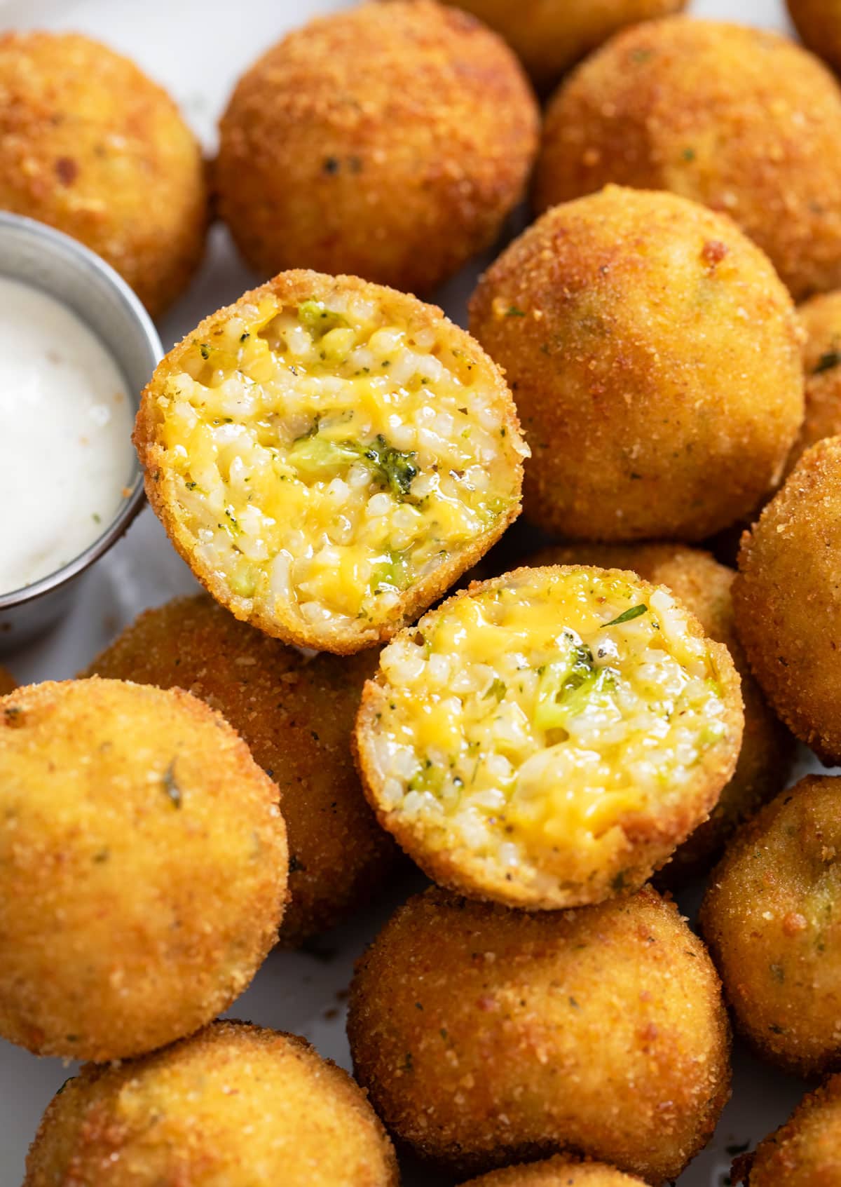 Fried Rice Balls with a cheesy broccoli rice filling.