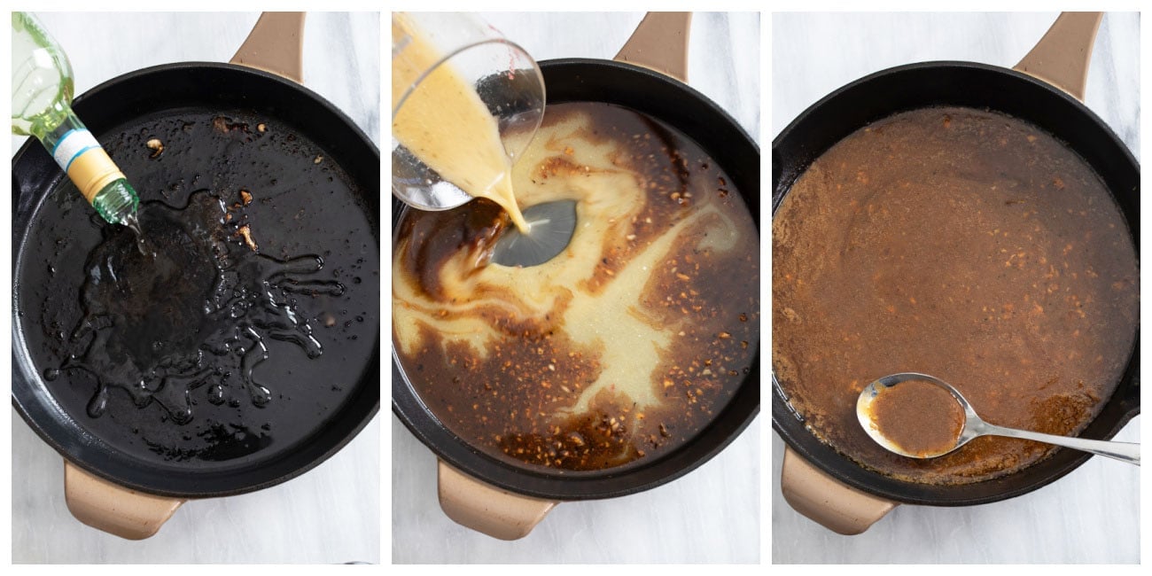 Process shots of making a dressing for Greek Chicken Bowls.