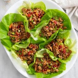 Chicken Lettuce Wraps on a white platter.